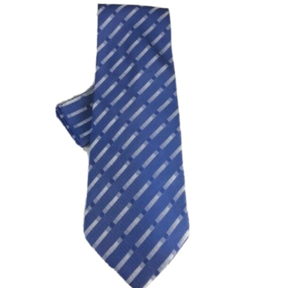 Biani of Italy Men's Tie & Hanky Set Powder Blue and Silver Silk Blend 4" Wide - Picture 1 of 4